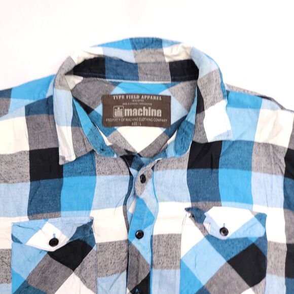 Machine Type Field Apparel Gingham Flannel Button Up Shirt Mens Size L Blue - Picture 1 of 10